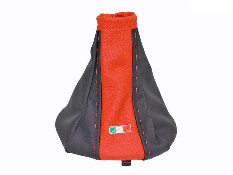 FIAT 500 Gear Shift Boot - Black and Red Leather - Tuxedo Design w/ Italian Flag